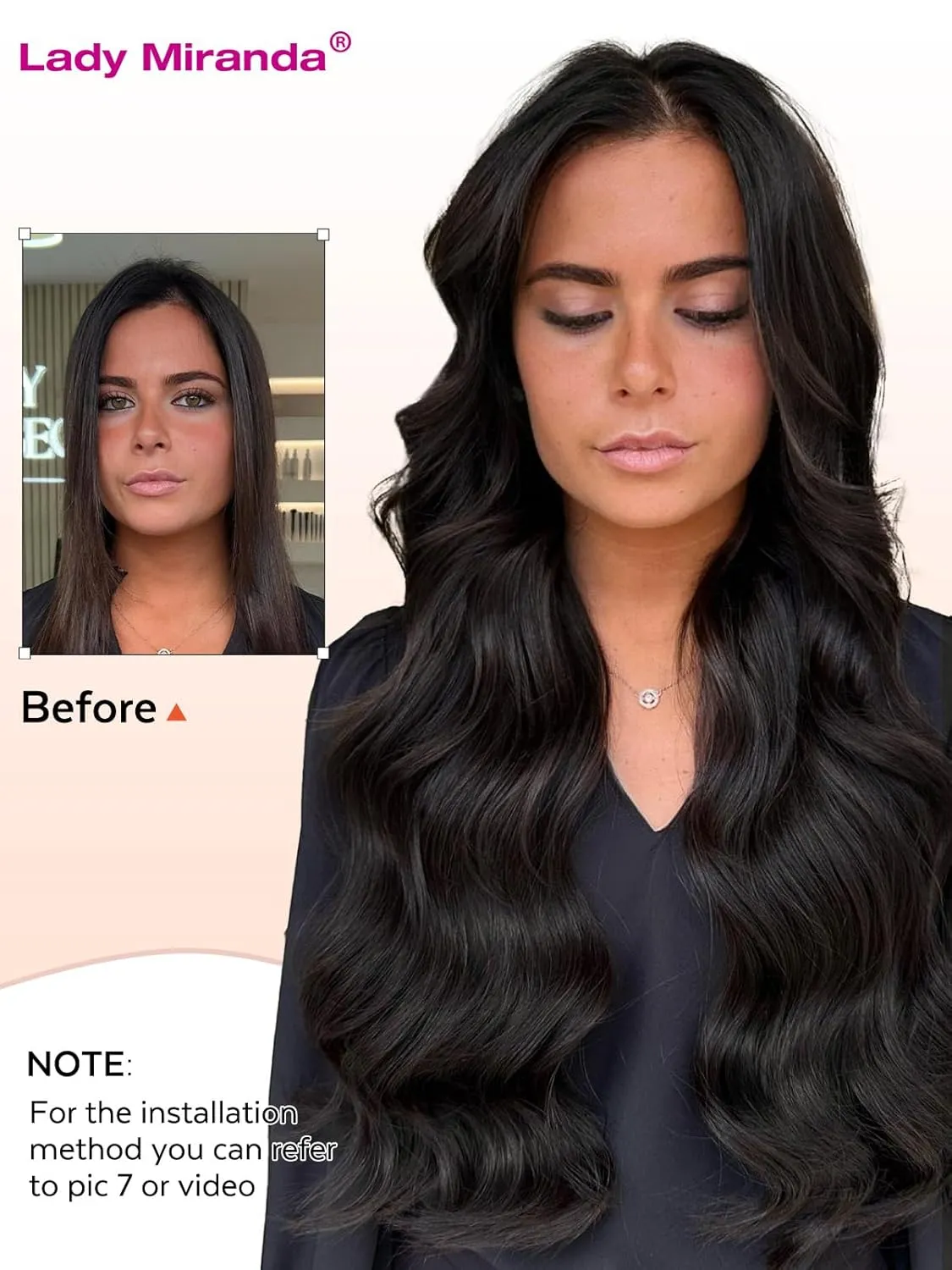 LADY MIRANDA 20 Inch 100g Double Weft Human Hair Extensions with Micro Ring Seamless Reusable Beaded Weft Hair Extensions Genius Handmade Twin Tabs Hair Extension Real Human Hair(1B, 20 Inch)