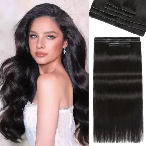 LADY MIRANDA 20 Inch 100g Double Weft Human Hair Extensions with Micro Ring Seamless Reusable Beaded Weft Hair Extensions Genius Handmade Twin Tabs Hair Extension Real Human Hair(1B, 20 Inch)