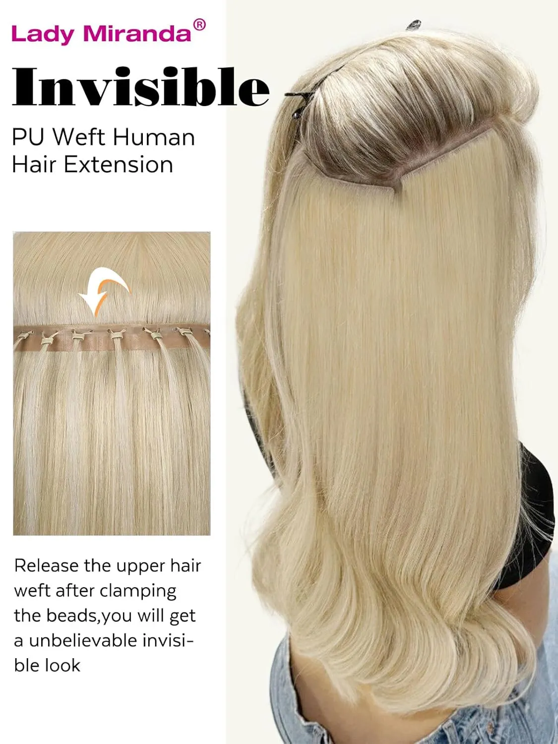 LADY MIRANDA 20 Inch Micro Bead Hair Extensions 100g 8PCS Double Weft Human Hair Extensions Reusable Seamless Weft & Handmade Twin Tabs for Effortless Volume(9A/60, 20 Inch)