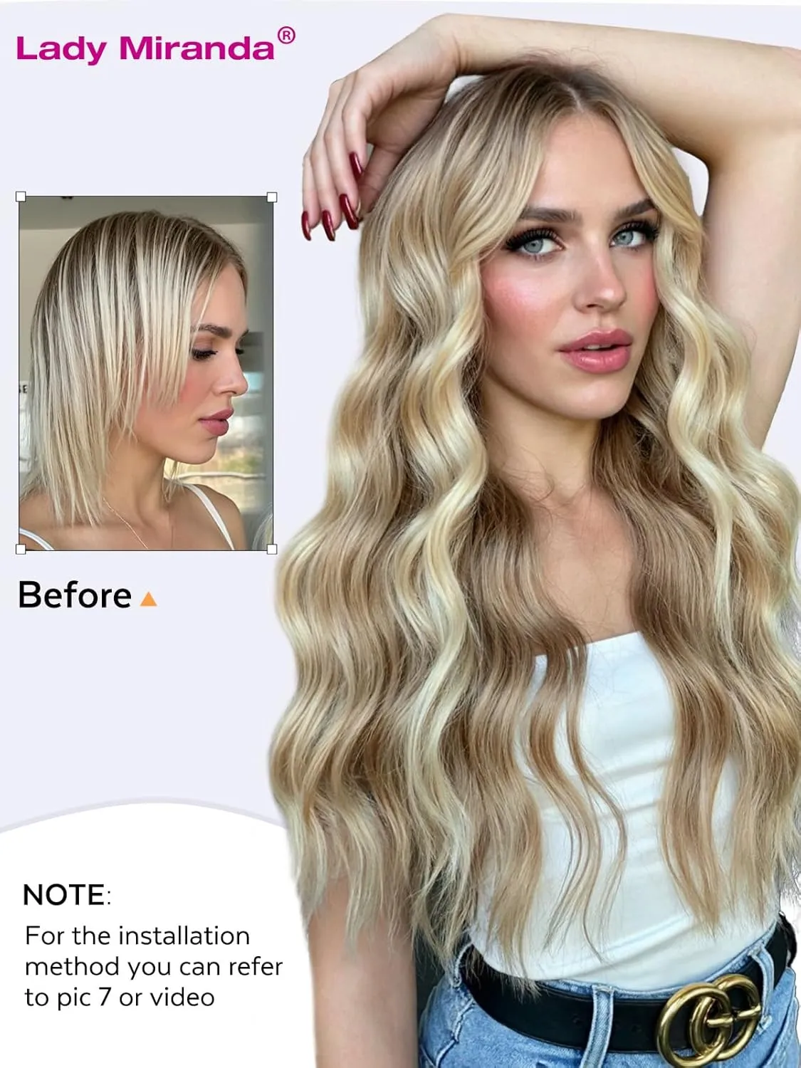 LADY MIRANDA 20 Inch Micro Bead Hair Extensions 100g 8PCS Double Weft Human Hair Extensions Reusable Seamless Weft & Handmade Twin Tabs for Effortless Volume(9A/60, 20 Inch)