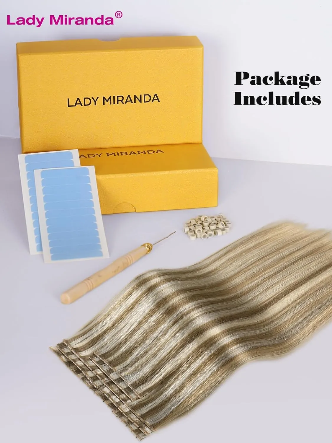 LADY MIRANDA 20 Inch Micro Bead Hair Extensions 100g 8PCS Double Weft Human Hair Extensions Reusable Seamless Weft & Handmade Twin Tabs for Effortless Volume(9A/60, 20 Inch)