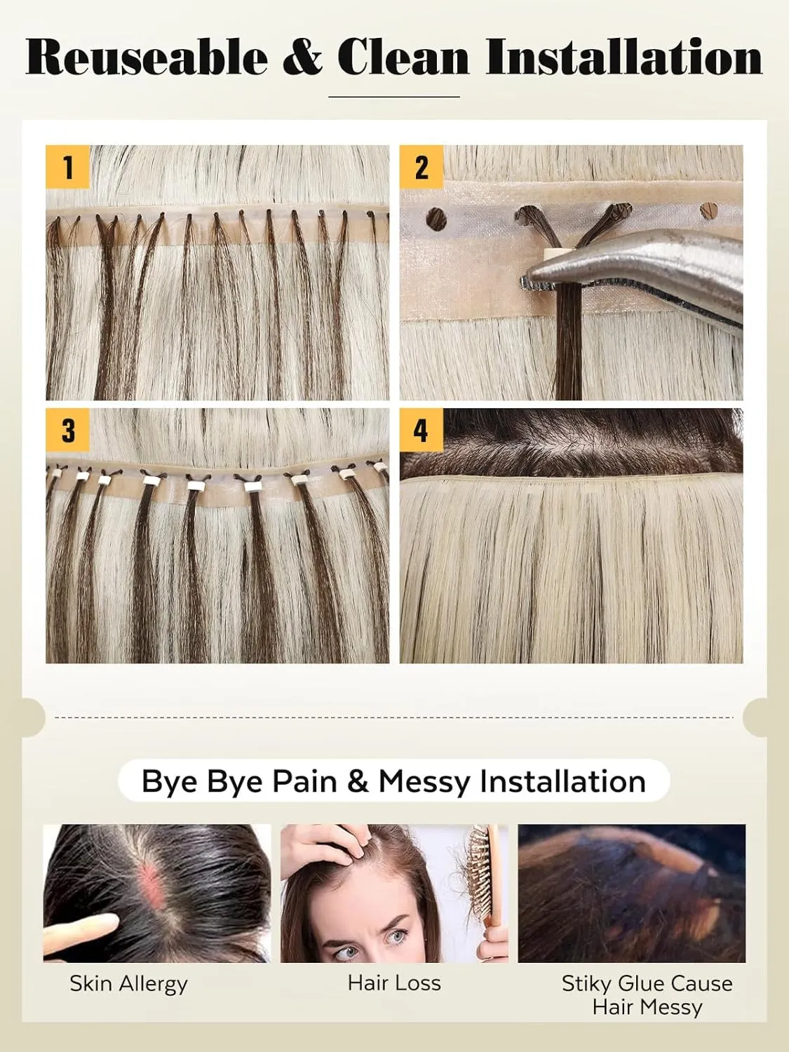 LADY MIRANDA 20 Inch Micro Bead Hair Extensions 100g 8PCS Double Weft Human Hair Extensions Reusable Seamless Weft & Handmade Twin Tabs for Effortless Volume(9A/60, 20 Inch)