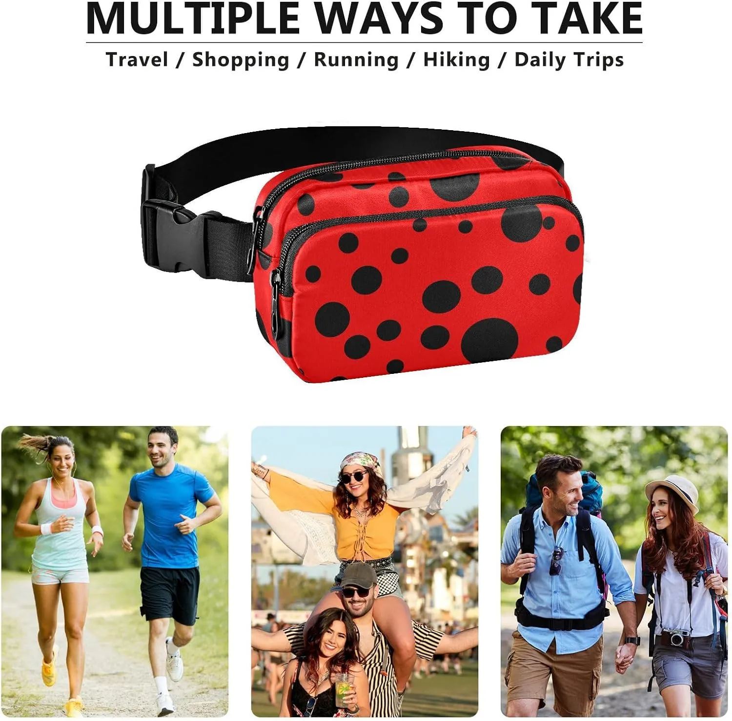 Ladybug Fanny Pack for Women Belt Bag Unisex Waterproof Adjustable Strap Waist Pouch Presents Casual Cycling Running Red