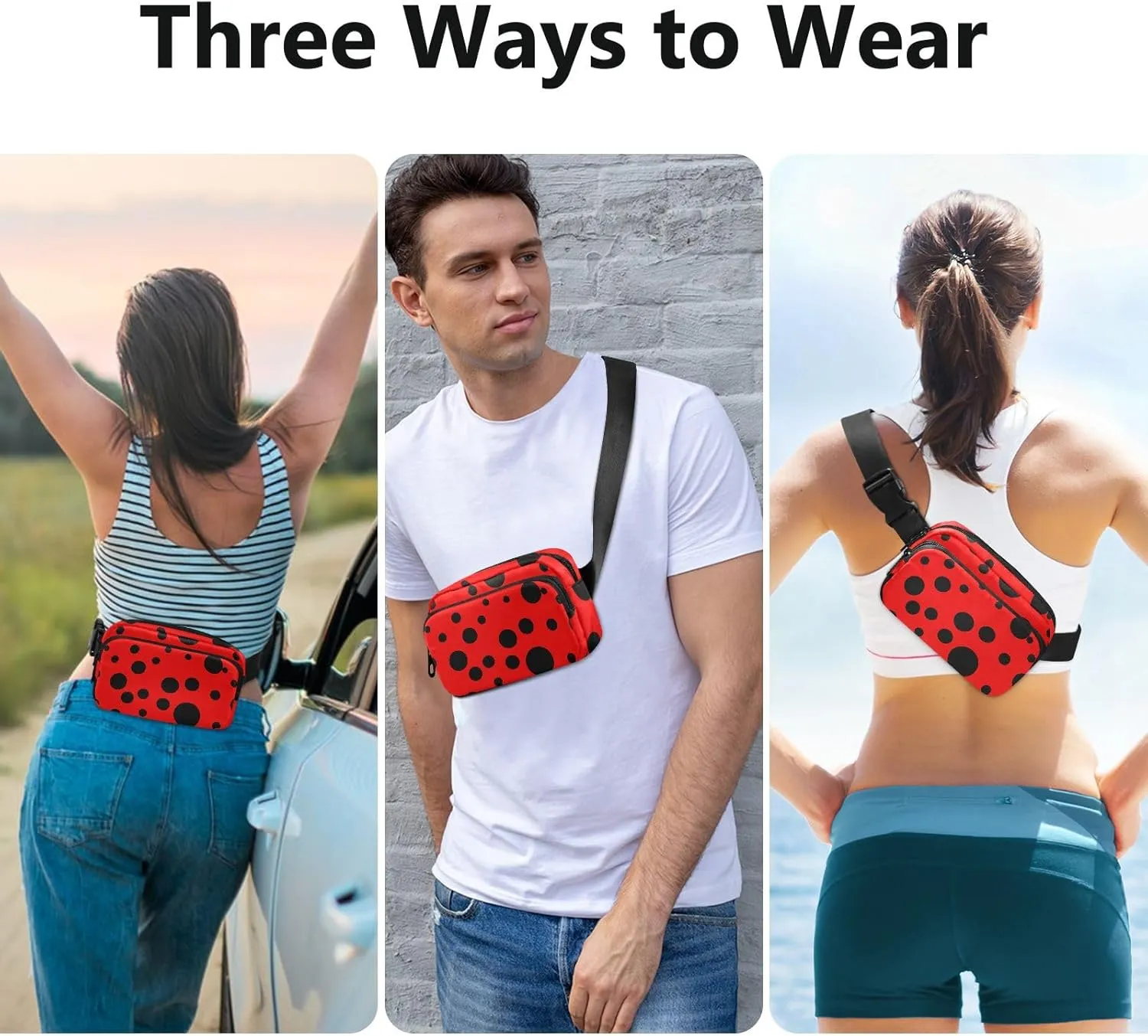 Ladybug Fanny Pack for Women Belt Bag Unisex Waterproof Adjustable Strap Waist Pouch Presents Casual Cycling Running Red
