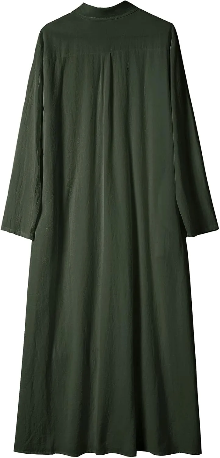 Ladyful Women's Button Down Cotton Linen Shirt Dress Long Sleeve Maxi Shirtdress Beach Summer Dress Pockets