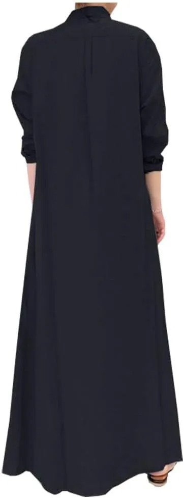 Ladyful Women's Button Down Cotton Linen Shirt Dress Long Sleeve Maxi Shirtdress Beach Summer Dress Pockets