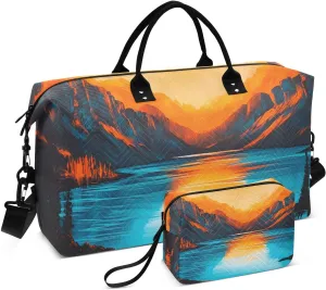 Lake Moutain Landscape Duffel Bag for Traveling, Gym Bags with Multiple Interior Pockets for Women Men Toiletry Purse Included 20.5”x 1.9” x 13.8”