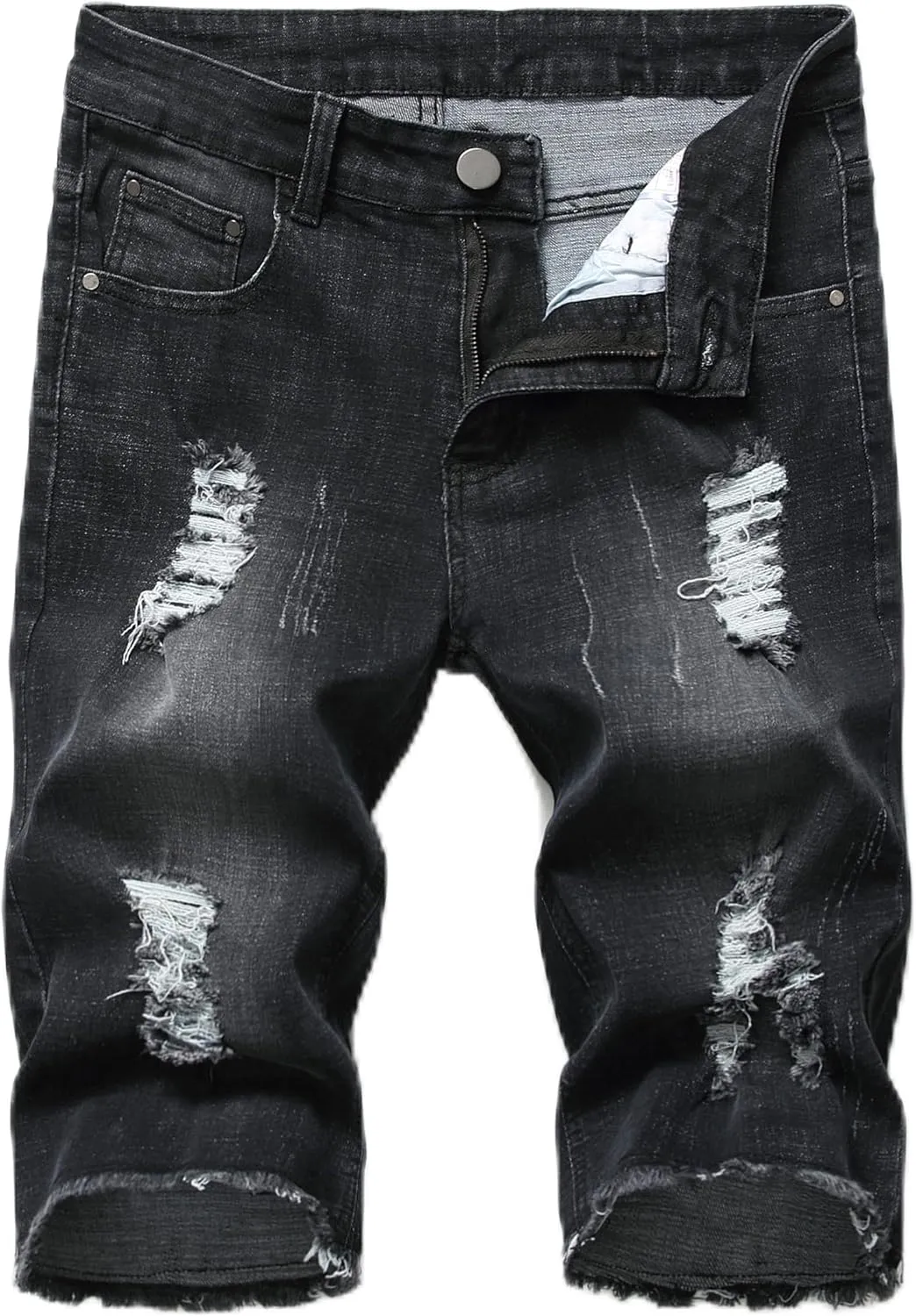 LAMKUKU Men’s Denim Shorts for Men Ripped Short Jeans Summer