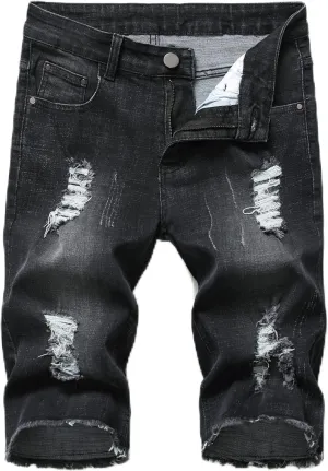 LAMKUKU Men’s Denim Shorts for Men Ripped Short Jeans Summer