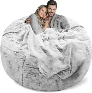 LapEasy Bean Bag Chair Cover(Cover Only,No Filler),Oversized Round Soft Fluffy PV Velvet Washable Lazy Sofa Bed Cover, Living Room Bedroom Furniture Outside Cover(Snow Grey)