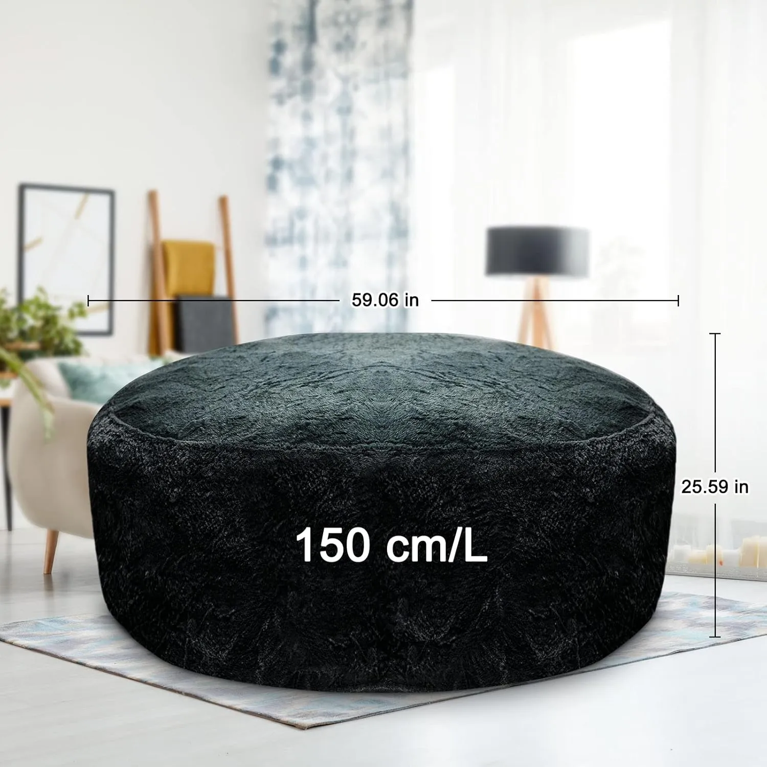 LapEasy Bean Bag Chair Cover(Cover Only,No Filler),Oversized Round Soft Fluffy PV Velvet Washable Lazy Sofa Bed Cover, Living Room Bedroom Furniture Outside Cover(Snow Grey)