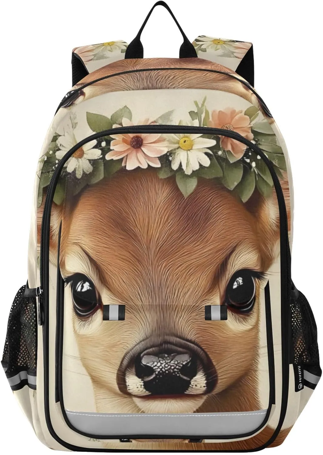 Large Backpack Garland Cute Deer Retro for Men Women Travel Laptop Daypack Book Bag Shoulder Bag Cute Cool Funny Backpack with Reflective Strip 12.9 ×17.7 In