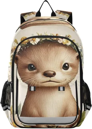 Large Backpack Otter Cute Garland for Men Women Travel Laptop Daypack Book Bag Shoulder Bag Cute Cool Funny Backpack with Reflective Strip 12.9 ×17.7 In