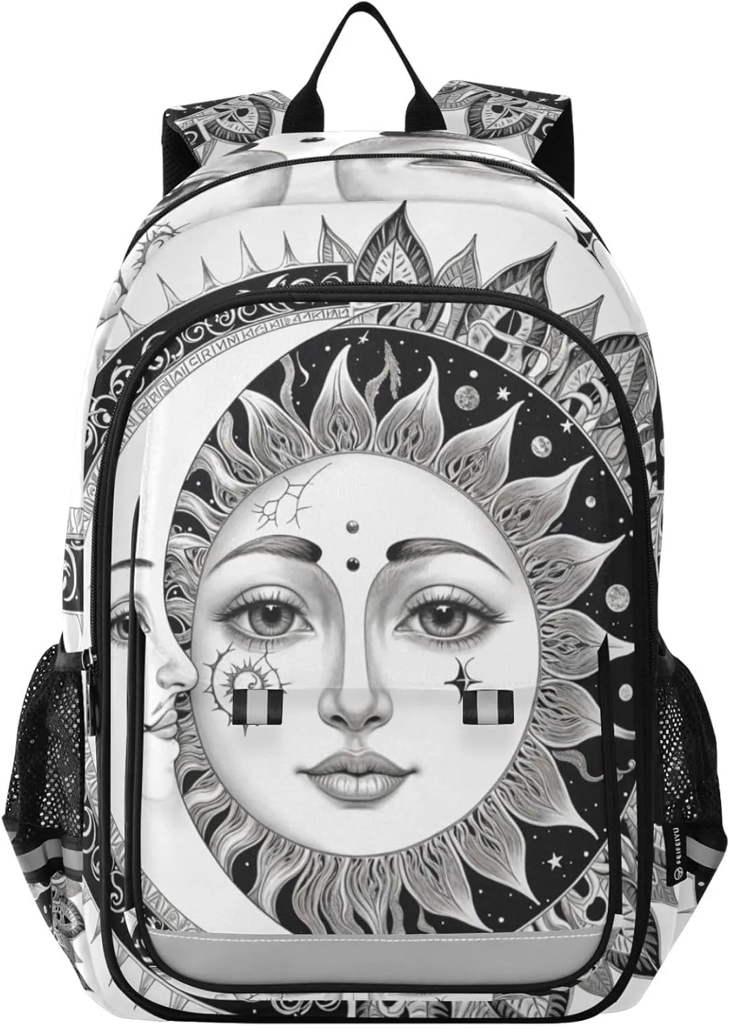 Large Backpack Symbolic Sun Moon for Men Women Travel Laptop Daypack Book Bag Shoulder Bag Cute Cool Funny Backpack with Reflective Strip 12.9 ×17.7 In