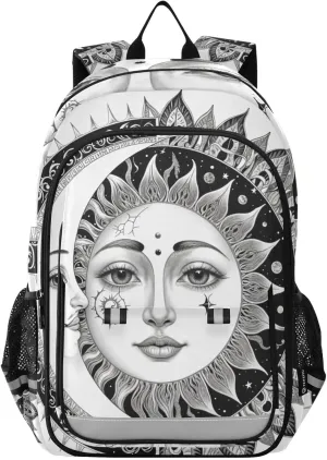 Large Backpack Symbolic Sun Moon for Men Women Travel Laptop Daypack Book Bag Shoulder Bag Cute Cool Funny Backpack with Reflective Strip 12.9 ×17.7 In