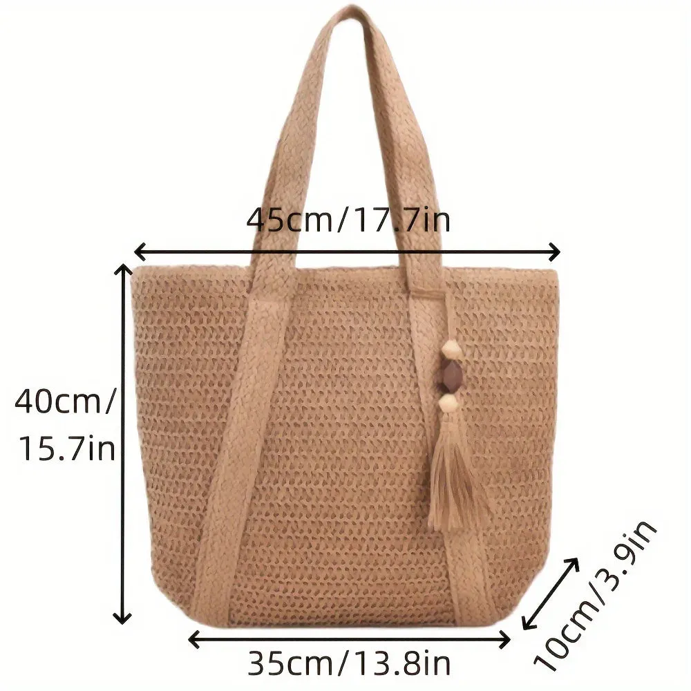 Large Capacity Fringe Straw Shoulder Bag