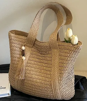 Large Capacity Fringe Straw Shoulder Bag
