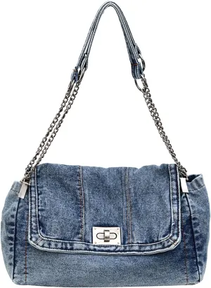 Large Denim Purses for Women Denim Tote Bag Casual Retro Crossbody Lightweight Shoulder Bag Canvas Handbags