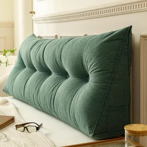 Large Headboard Pillow Triangular Queen, Soft Wedge Pillow Headboard Positioning Support Reading Backrest Pillow for Day Bunk Backrest Support, Dark Green