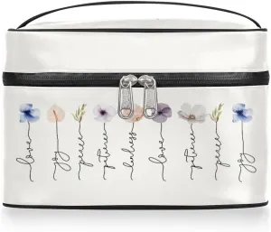 Large Makeup Bag Travel Cosmetic Bags for Women Watercolor Vintage Boho Spring Flower Floral Makeup Organizer Case Toiletry Bag for Girls Traveling Wide Open Portable Pouch with Handle