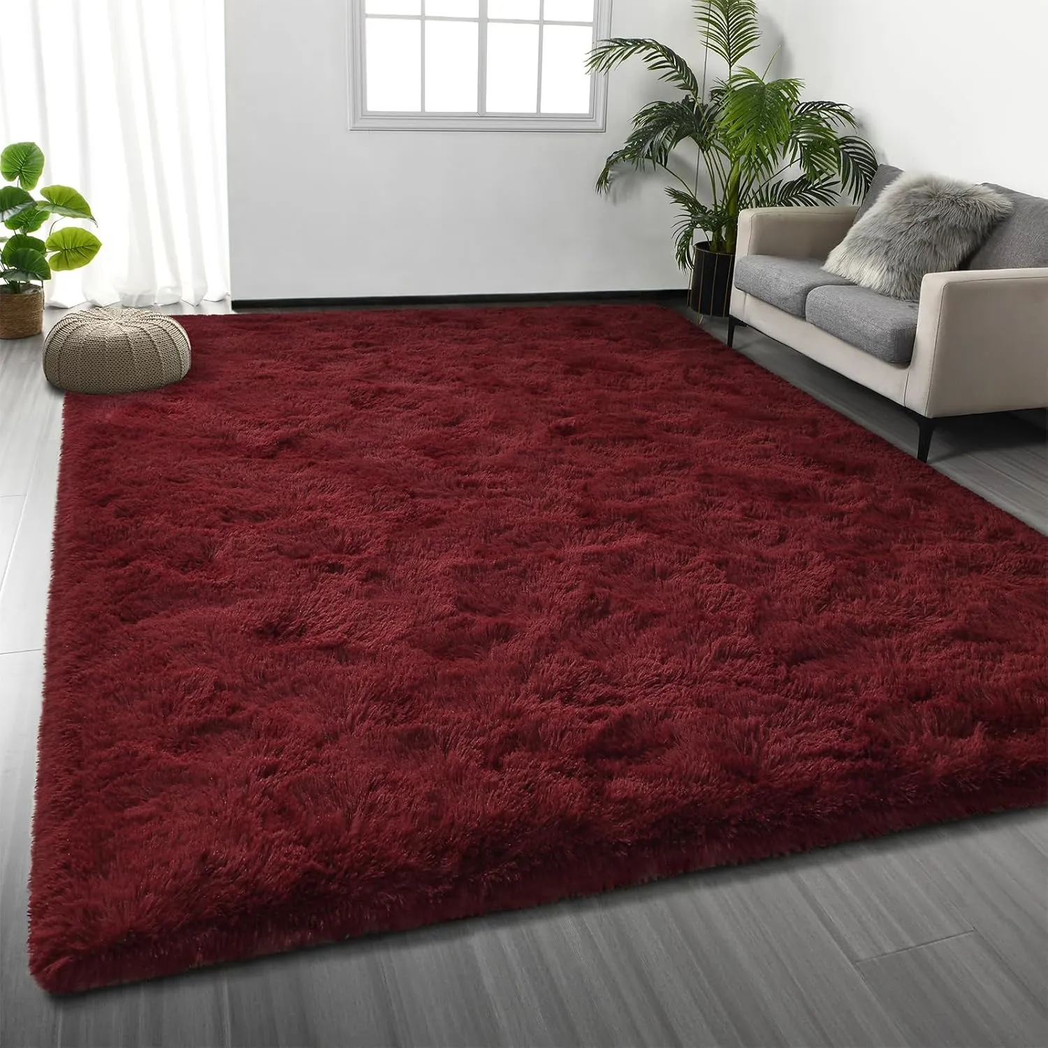Large Shag Area Rugs 6 x 9, Plush Fuzzy Rugs for Living Room, Ultra Soft Fluffy Furry Rug for Bedroom, Indoor Carpet Nursery Rugs for Kids Room Home Decor, Burgundy