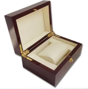 Large Size Wood Lacquered Glossy Single Watch Box with White PU Leather Cushion