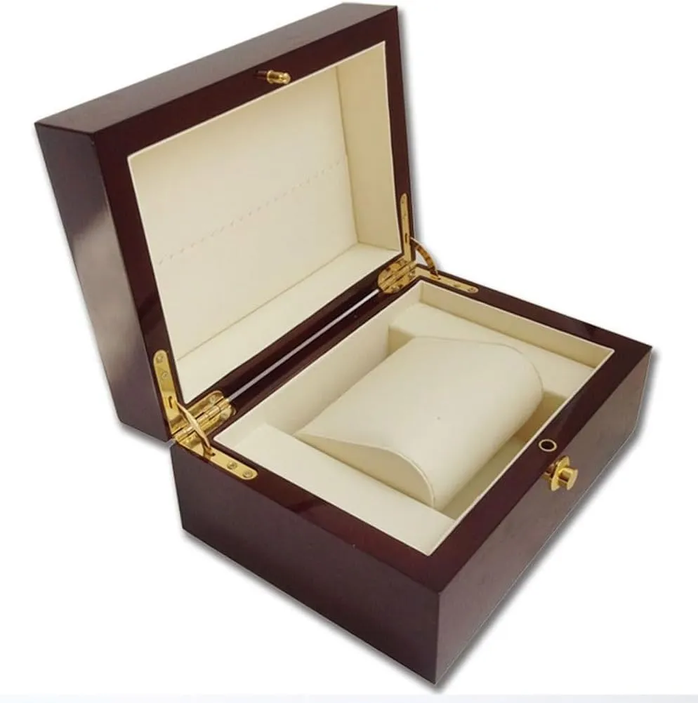 Large Size Wood Lacquered Glossy Single Watch Box With White PU Leather Cushion