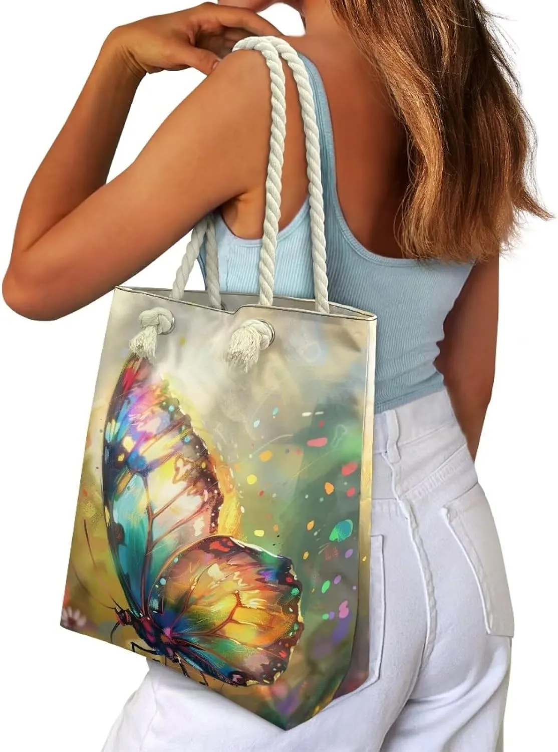 Large Tote Handbags for Women Reusable Grocery Bag Zipper Closure Storage Bag for Daily