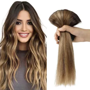 Lashey Clip in Hair Extensions - 20 inch Dark Brown to Chestnut Brown & Dirty Blonde Highlighted Real Human Hair - 120g 7pcs