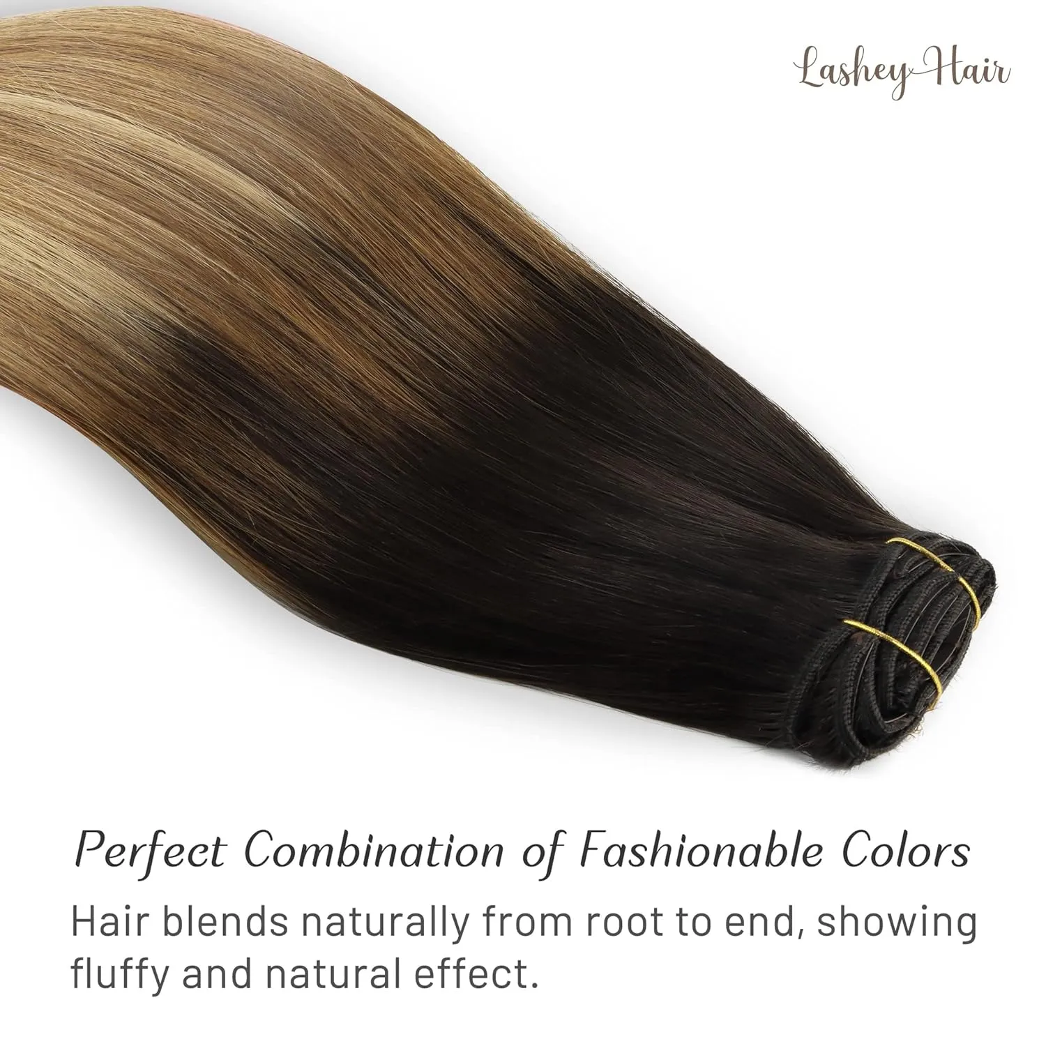 Lashey Clip in Hair Extensions - 20 inch Dark Brown to Chestnut Brown & Dirty Blonde Highlighted Real Human Hair - 120g 7pcs