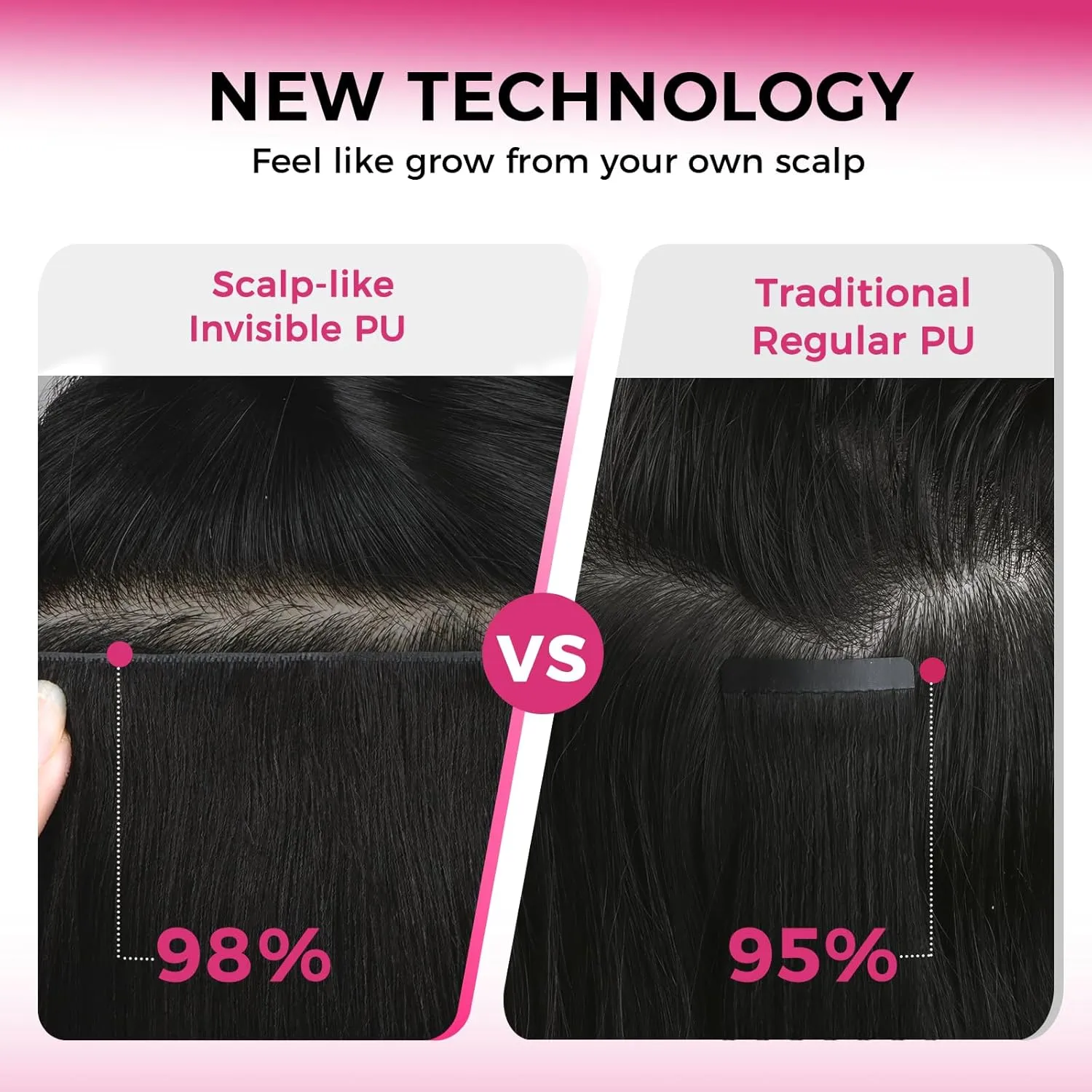 Lashey Invisi Edge Clip in Hair Extensions 14 Inch 110g 7pcs Injected Seamless PU Clip in Hair Extensions Virgin Human Hair, Natural Black Yaki Straight Hair