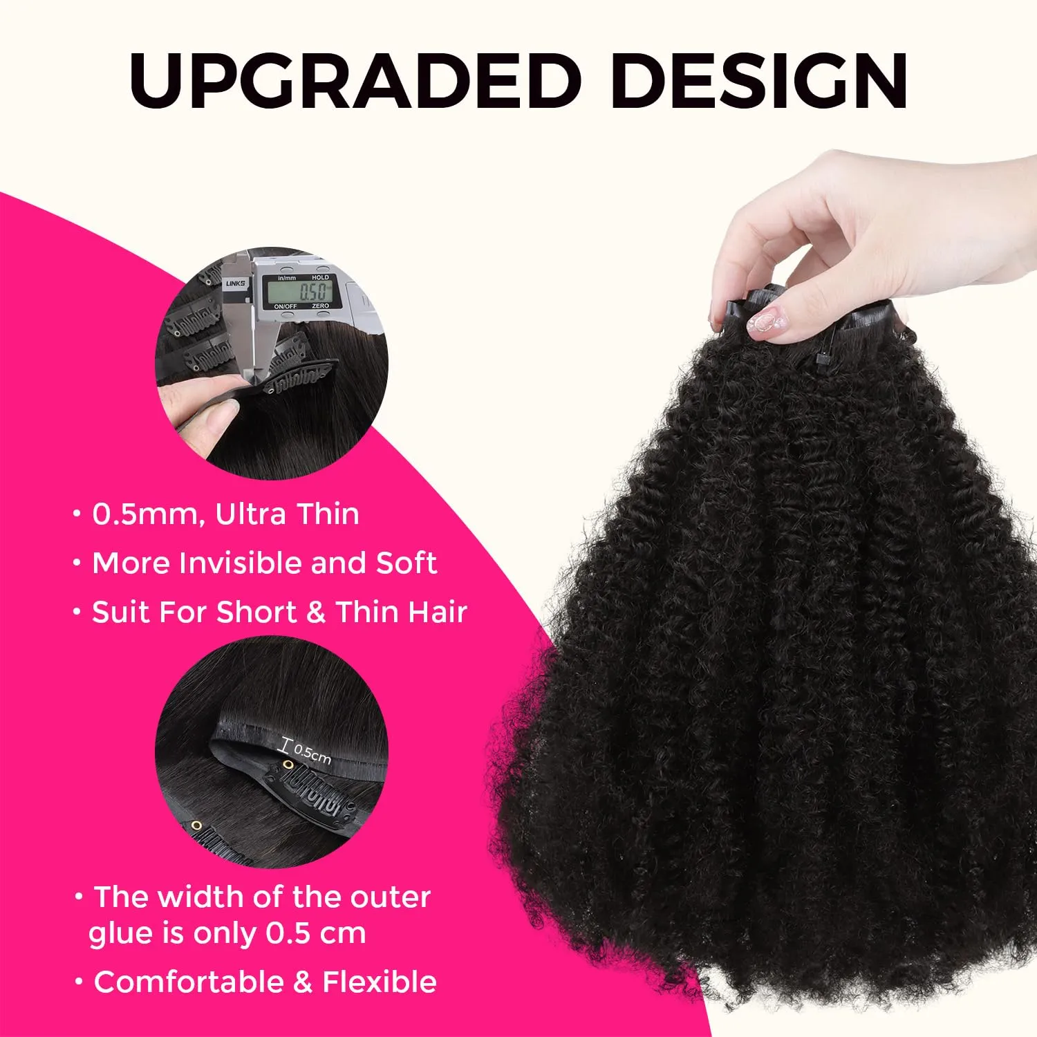 Lashey Seamless Clip in Hair Extensions Real Human Hair 16 Inch 110g 7pcs Afro Kinky Curly Human Hair Clip In Extensions 4C Natural Black Hair