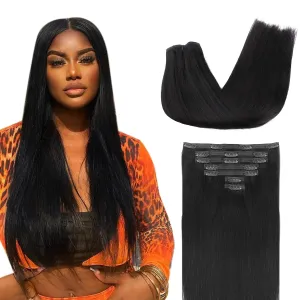 Lashey Seamless Clip in Hair Extensions Real Human Hair, Straight 7pcs 110g 16 Inch #1 Jet Black Remy Human Hair Clip in Hair Extensions with Invisible PU Weft