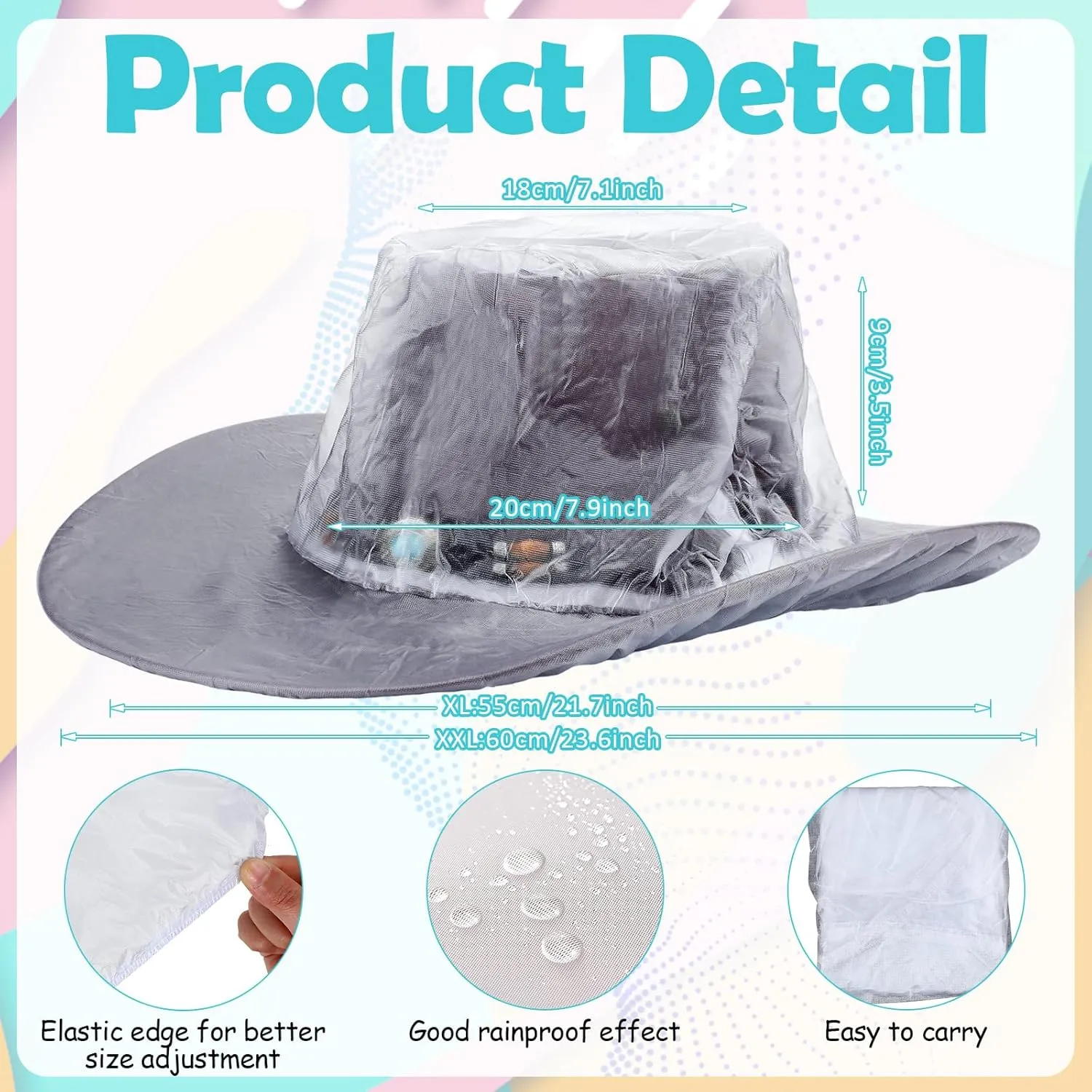 Lasnten 10 Pcs XL Cowboy Hat Cover Protector Plastic Waterproof Hat Elastic Rain Cover Unisex Travel Western Storage