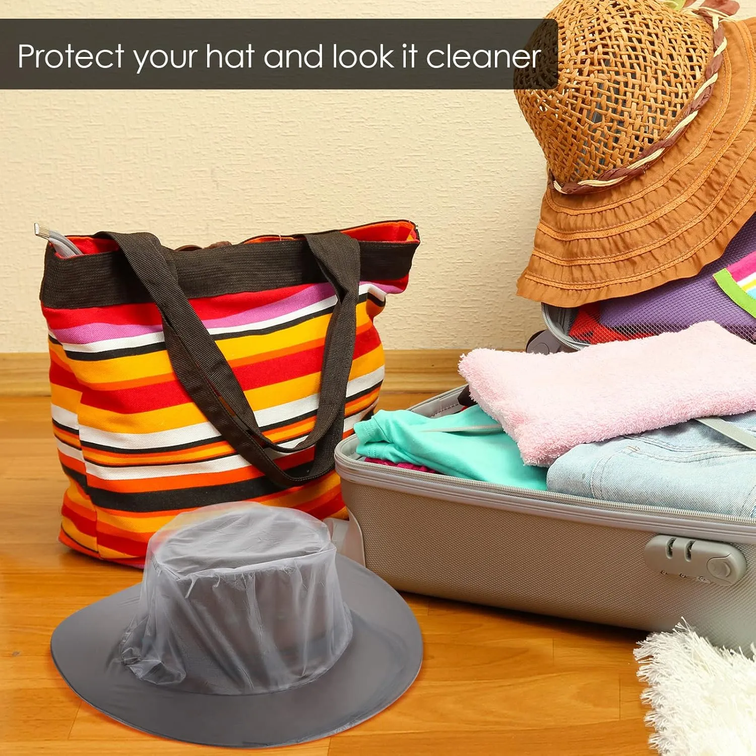 Lasnten 10 Pcs XL Cowboy Hat Cover Protector Plastic Waterproof Hat Elastic Rain Cover Unisex Travel Western Storage