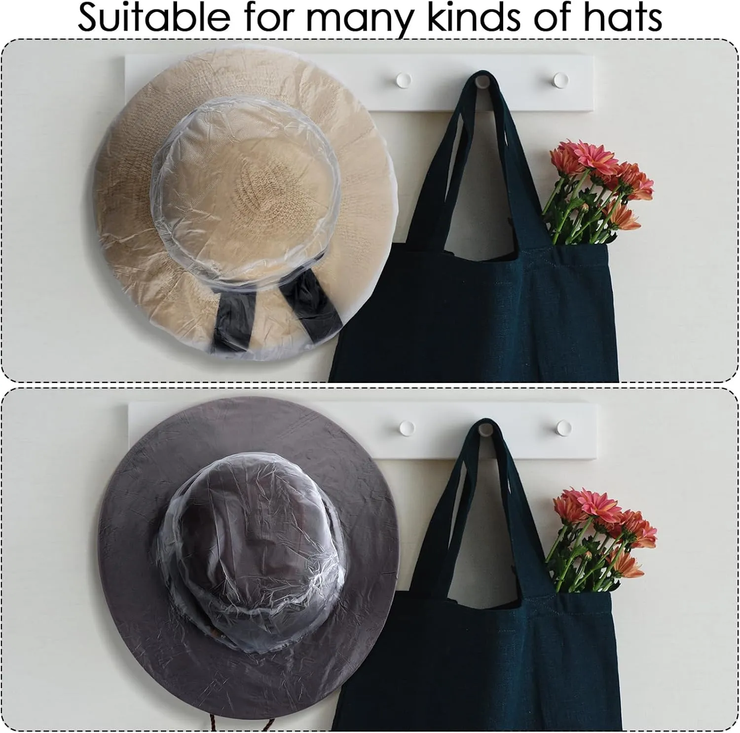 Lasnten 10 Pcs XL Cowboy Hat Cover Protector Plastic Waterproof Hat Elastic Rain Cover Unisex Travel Western Storage