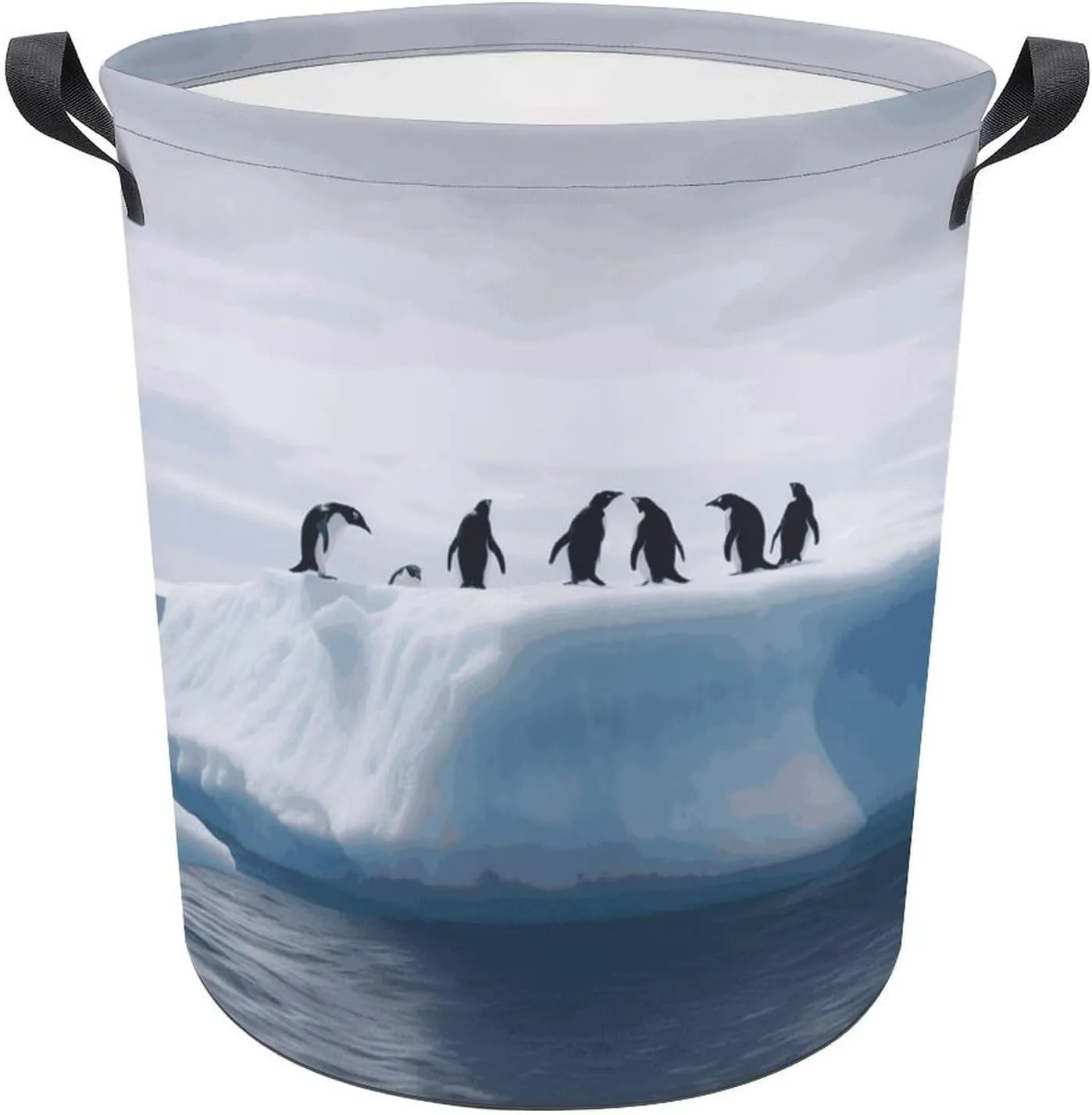 Laundry Basket with Handle Oxford Cloth Tote Bag Beautifully Penguins on The Iceberg Printed Laundry Basket Foldable Clothing Storage Bucket Toy Storage Box