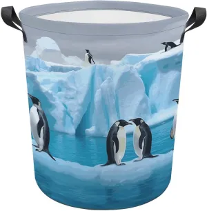 Laundry Basket with Handle Oxford Cloth Tote Bag Beautifully Penguins On The Iceberg Printed Laundry Basket Foldable Clothing Storage Bucket Toy Storage Box