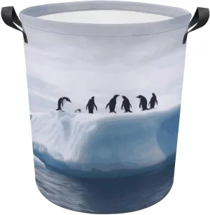 Laundry Basket with Handle Oxford Cloth Tote Bag Beautifully Penguins on The Iceberg Printed Laundry Basket Foldable Clothing Storage Bucket Toy Storage Box