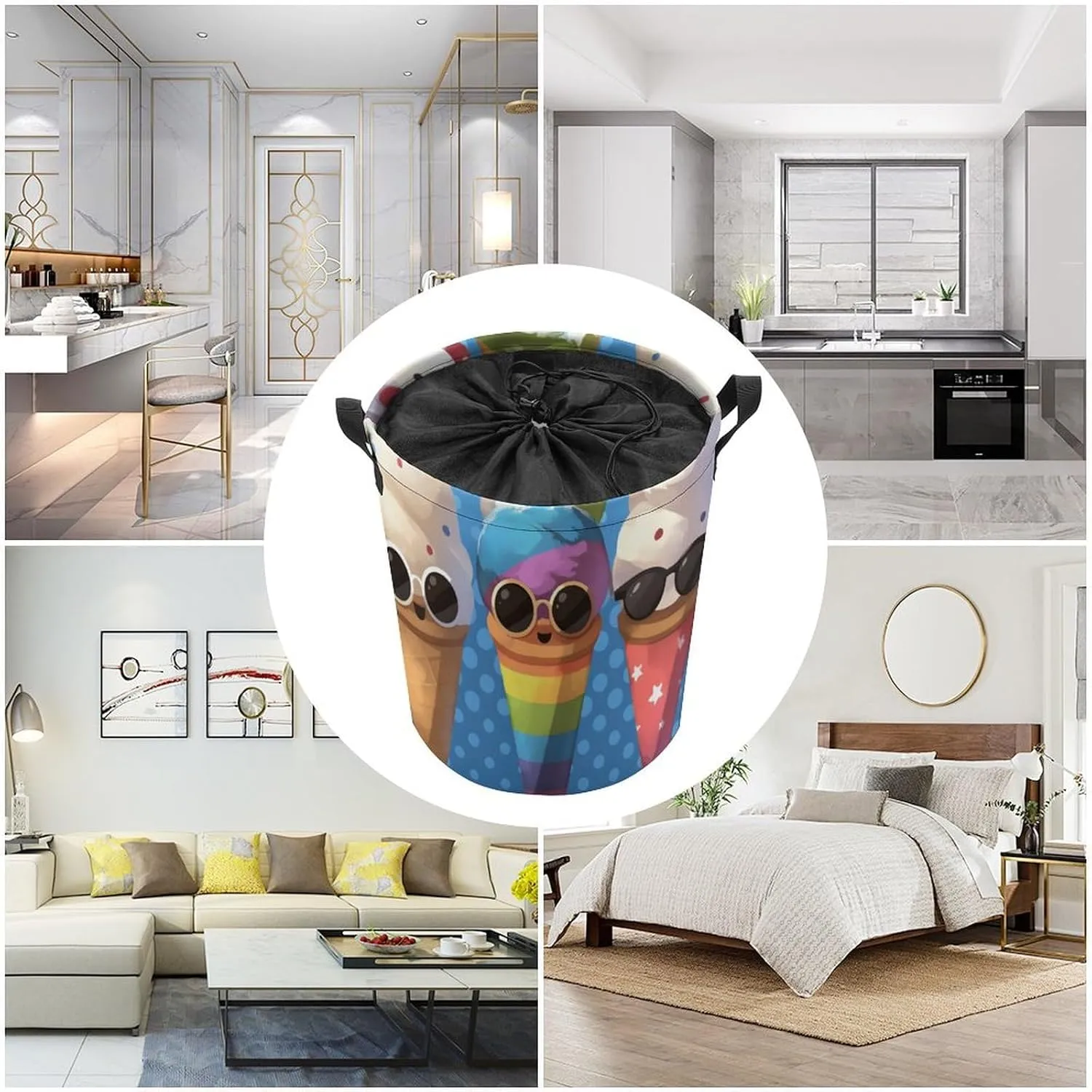 Laundry Hampers, Large Drawstring Laundry Bag, Removable Laundry Bags, Collapsible Storage Bin with Handles for Home Organization, Kids Room, Nursery Glasses