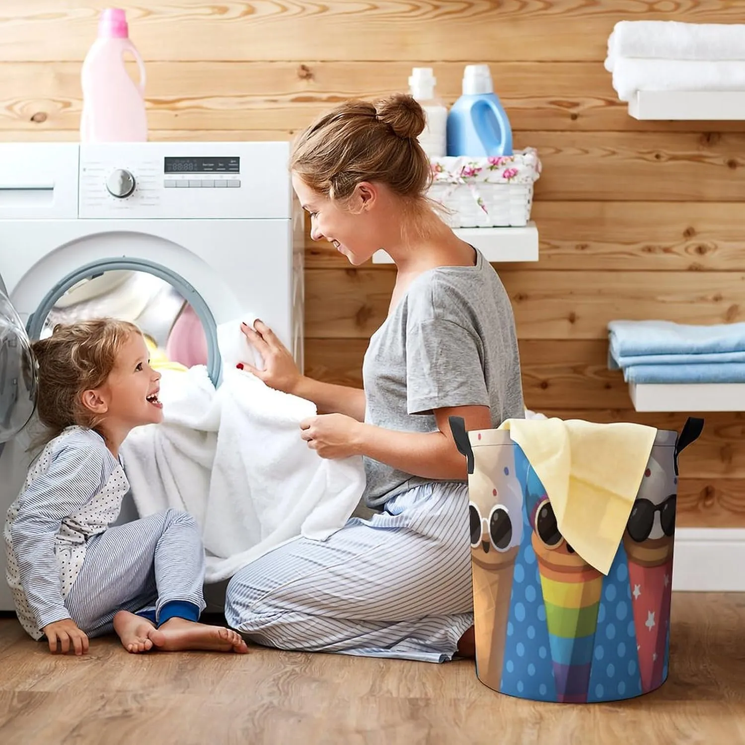Laundry Hampers, Large Drawstring Laundry Bag, Removable Laundry Bags, Collapsible Storage Bin with Handles for Home Organization, Kids Room, Nursery Glasses