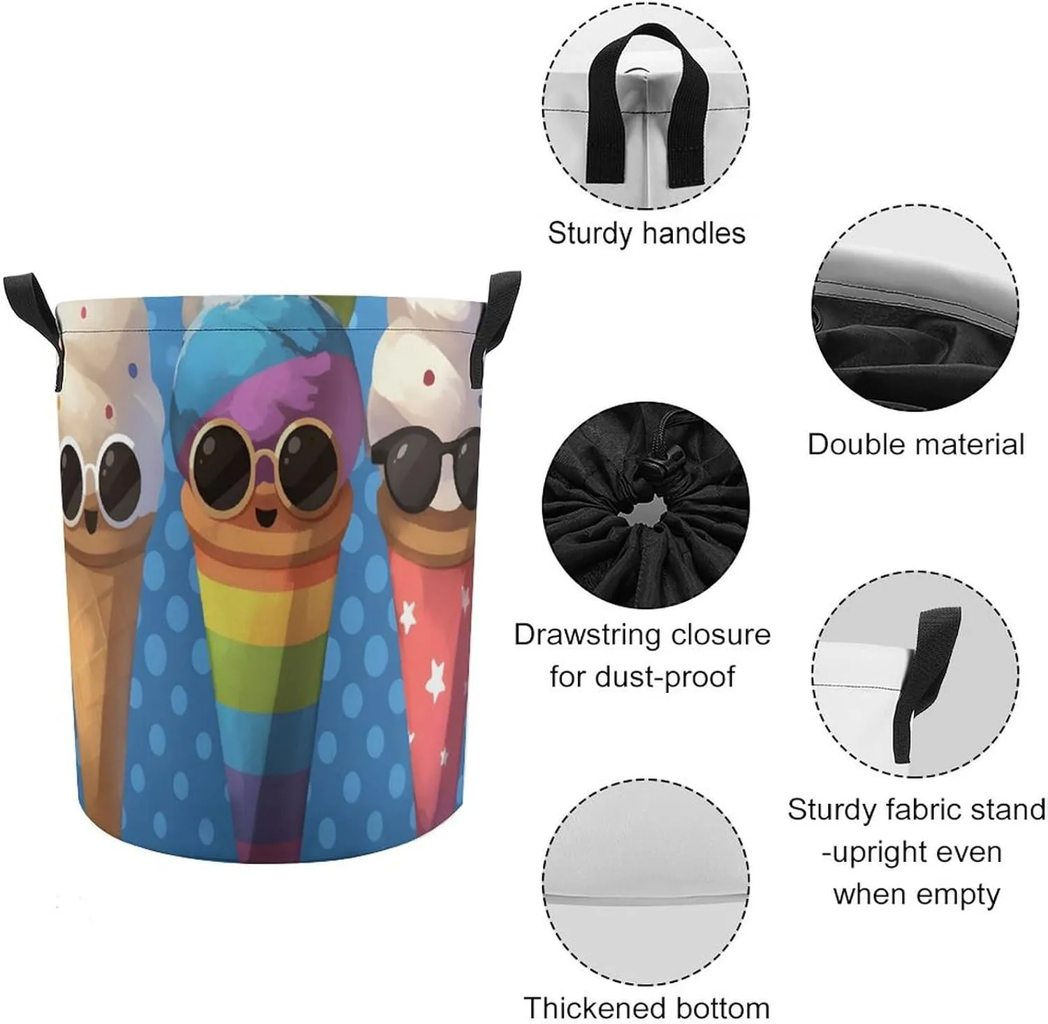 Laundry Hampers, Large Drawstring Laundry Bag, Removable Laundry Bags, Collapsible Storage Bin with Handles for Home Organization, Kids Room, Nursery Glasses