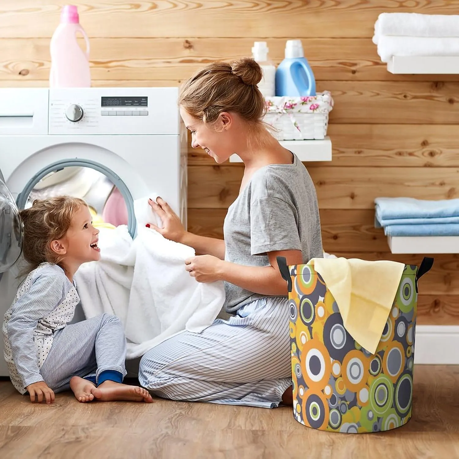 Laundry Hampers, Large Drawstring Laundry Bag, Removable Laundry Bags, Collapsible Storage Bin with Handles for Home Organization, Kids Room, Nursery Line