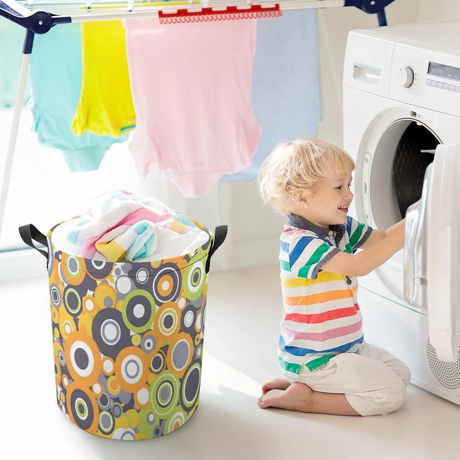 Laundry Hampers, Large Drawstring Laundry Bag, Removable Laundry Bags, Collapsible Storage Bin with Handles for Home Organization, Kids Room, Nursery Line