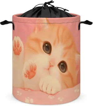 Laundry Hampers, Large Drawstring Laundry Bag, Removable Laundry Bags, Collapsible Storage Bin with Handles for Home Organization, Kids Room, Nursery Whiskers