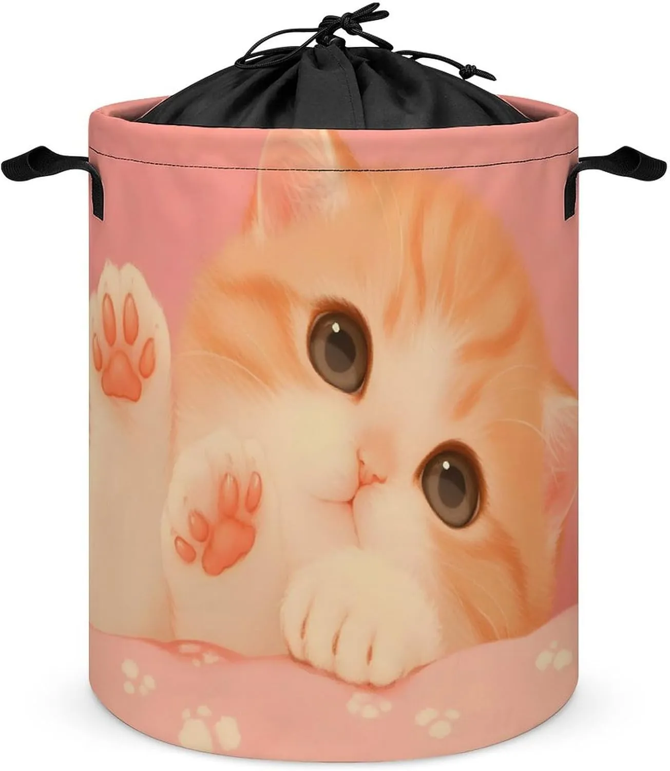 Laundry Hampers, Large Drawstring Laundry Bag, Removable Laundry Bags, Collapsible Storage Bin with Handles for Home Organization, Kids Room, Nursery Whiskers