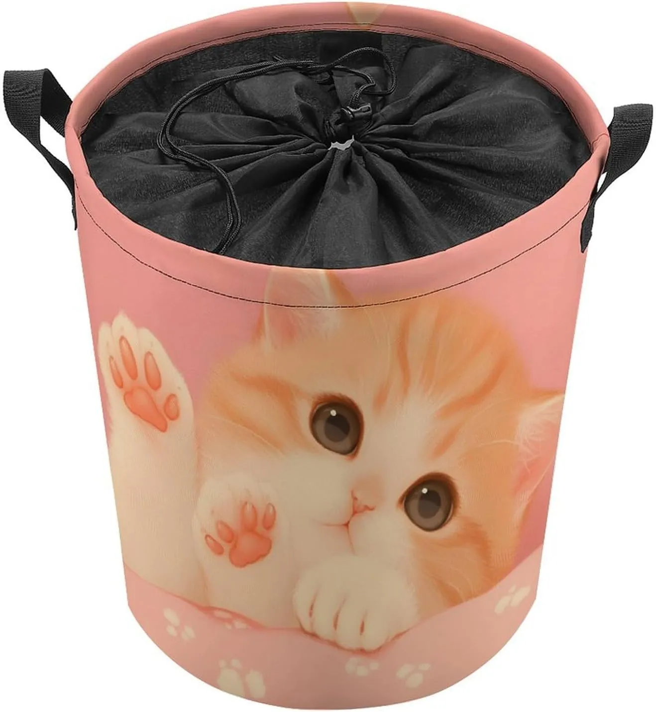 Laundry Hampers, Large Drawstring Laundry Bag, Removable Laundry Bags, Collapsible Storage Bin with Handles for Home Organization, Kids Room, Nursery Whiskers