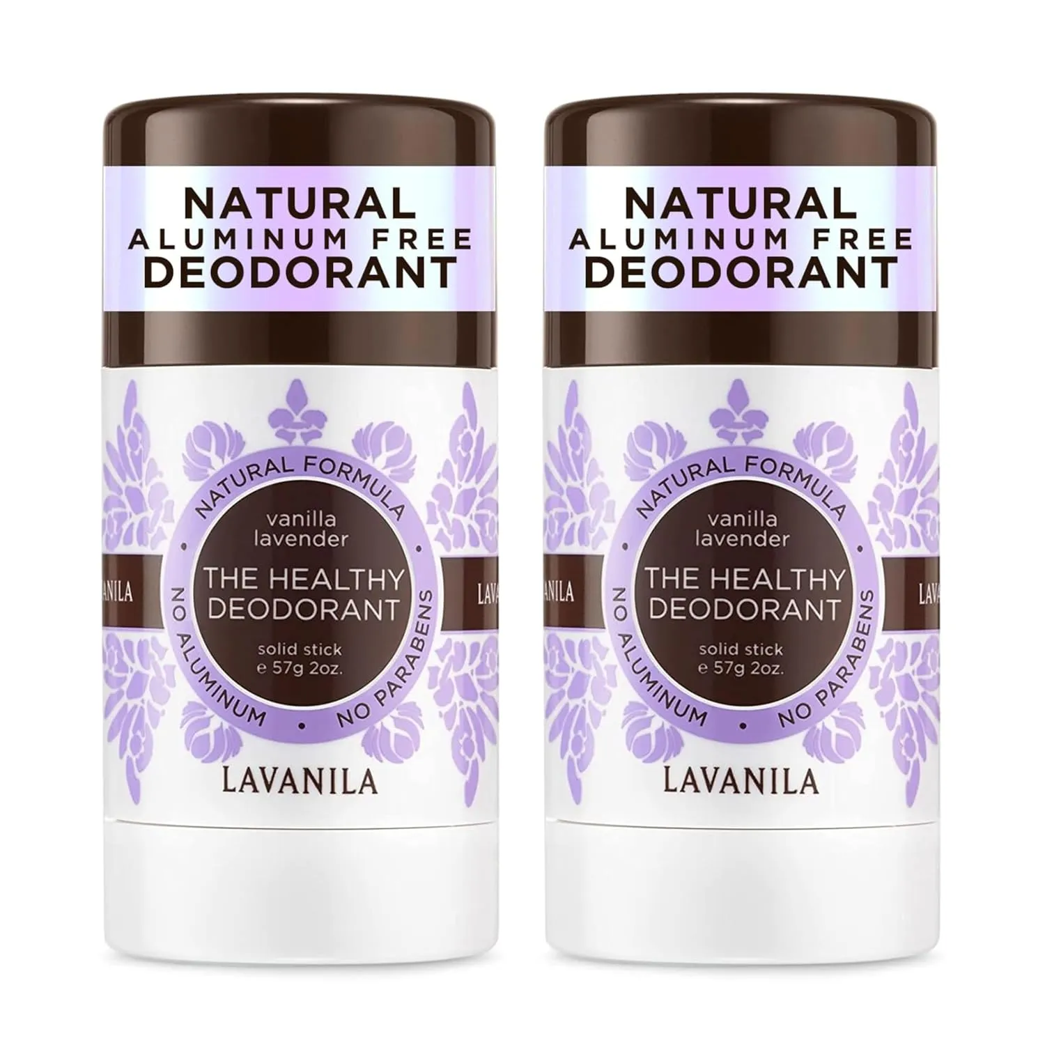 Lavanila Vanilla Lavender Deodorant for Women 2-Pack (2 Oz Each) - Natural Aluminum Free Solid Stick Deodorant, Made In USA, Vegan