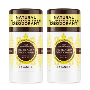 Lavanila Vanilla Lemon Deodorant for Women 2-Pack (2 Oz Each) - Natural Aluminum Free Solid Stick Deodorant, Made In USA, Vegan
