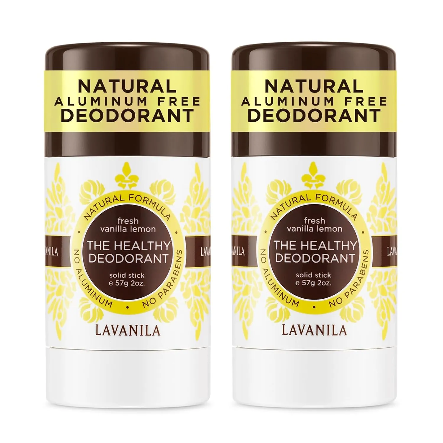 Lavanila Vanilla Lemon Deodorant for Women 2-Pack (2 Oz Each) - Natural Aluminum Free Solid Stick Deodorant, Made In USA, Vegan